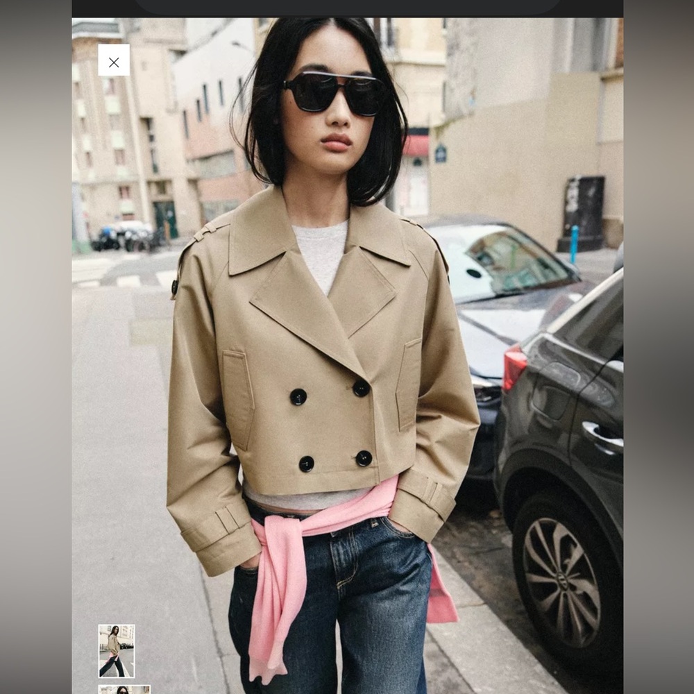Zara Cropped Tan Trench Coat - Picture 2 of 6